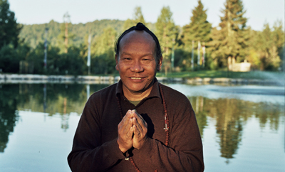 Lama Sonam at the pond